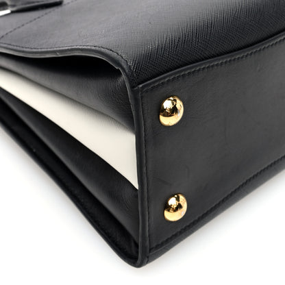 Prada Saffiano City Calfskin Mini Bibliothèque Top Handle Black White 9 of 10