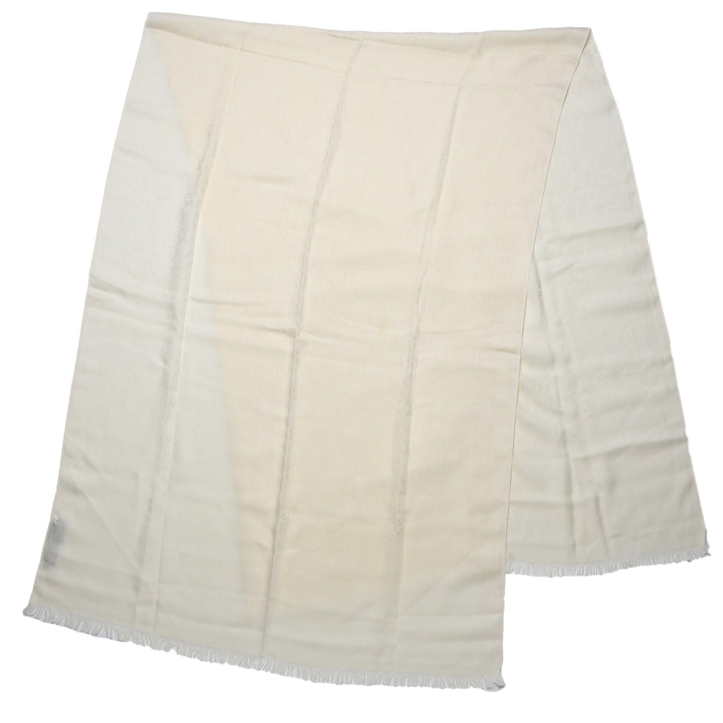 Wool Silk Monogram Fringe Scarf Natural