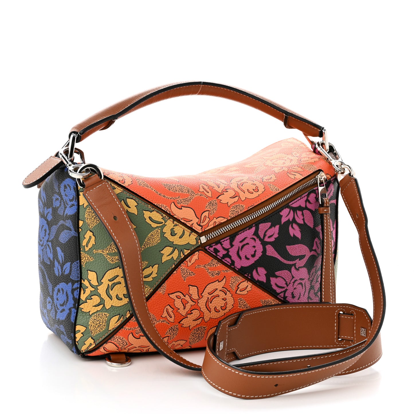 Calfskin Printed Medium Paula's Ibiza Patchwork Puzzle Bag Multicolor