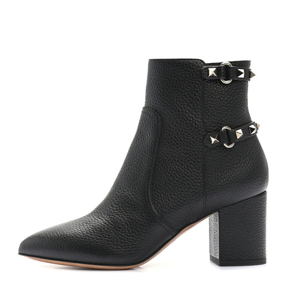 Valentino Garavani Pebbled Calfskin Rockstud 70mm Ankle Boots 37 Black 1 of 8