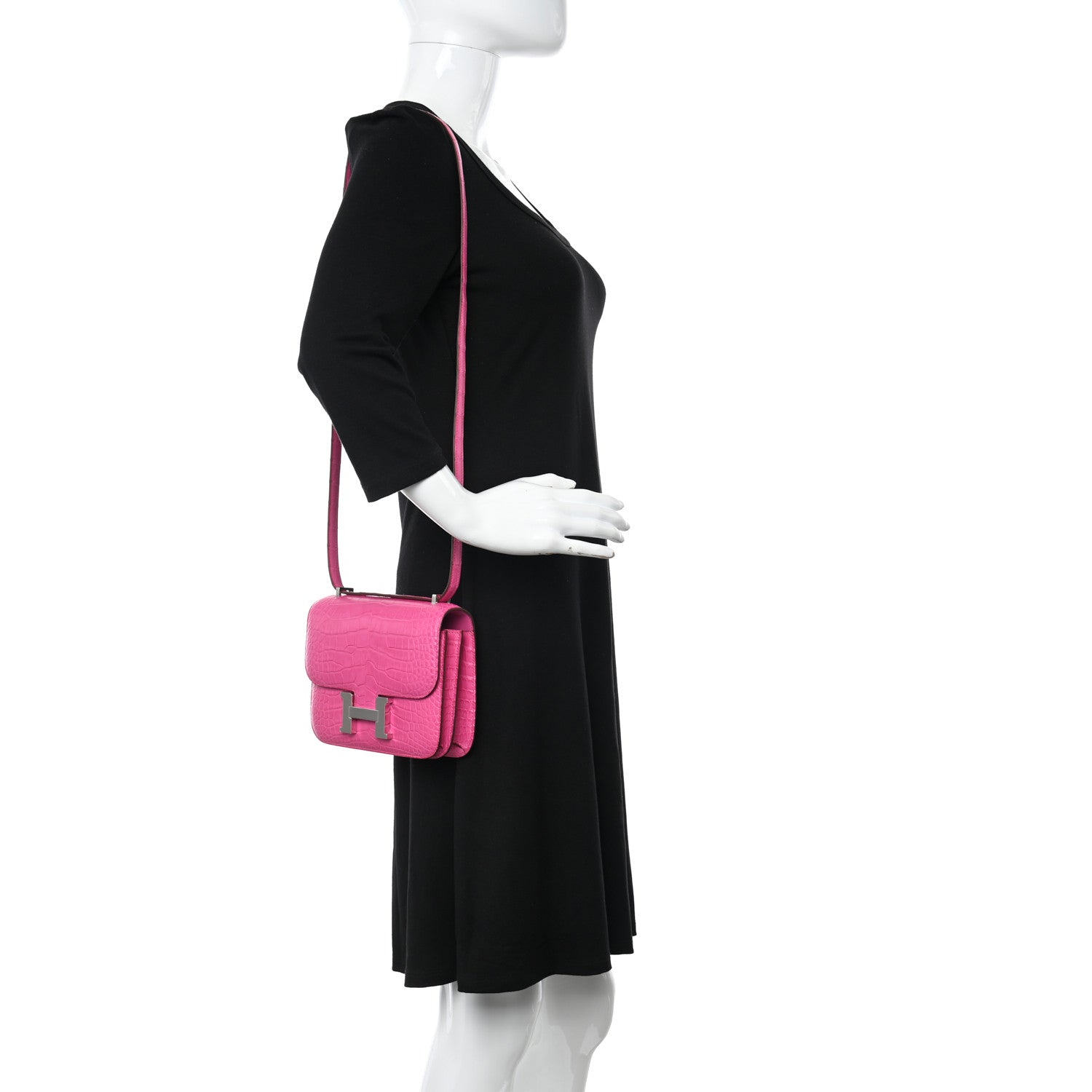 Hermes Matte Alligator Constance 18 Rose Shocking 2 of 14