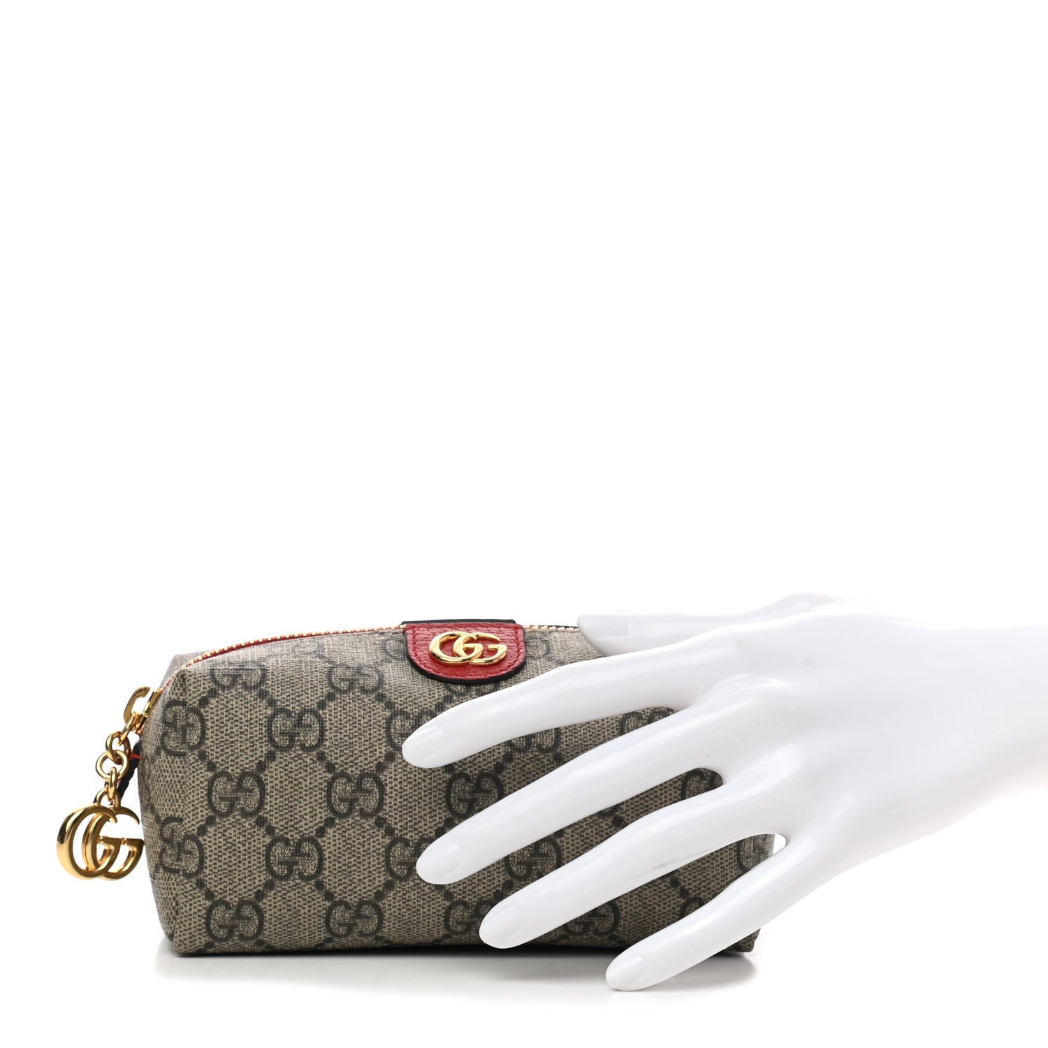 Gucci Soft GG Supreme Monogram Calfskin Small Ophidia Cosmetic Case Beige Ebony Hibiscus Red 2 of 7