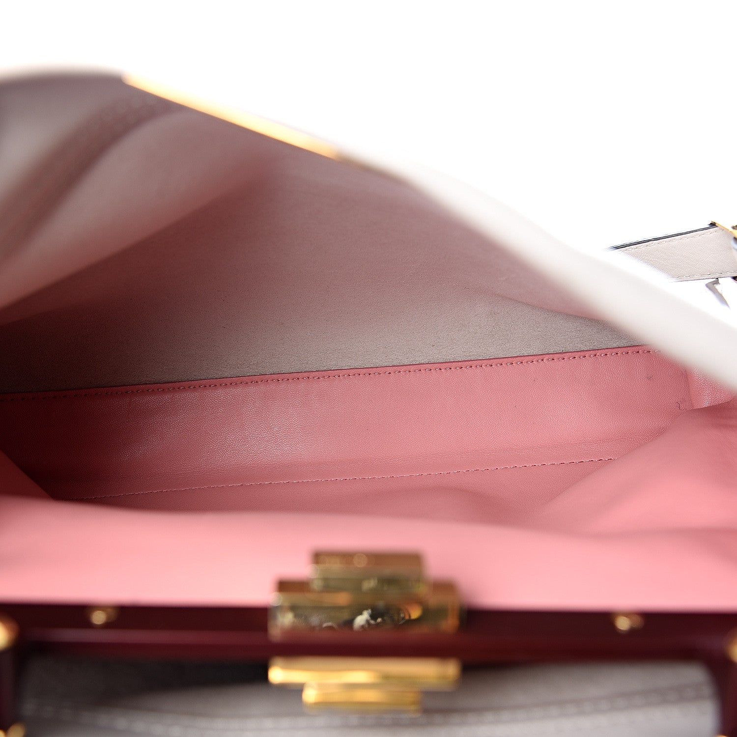 Fendi Vitello Seta Shiny Nappa Medium Peekaboo Iconic Satchel Grigio Polvere Bois de Rose 5 of 10