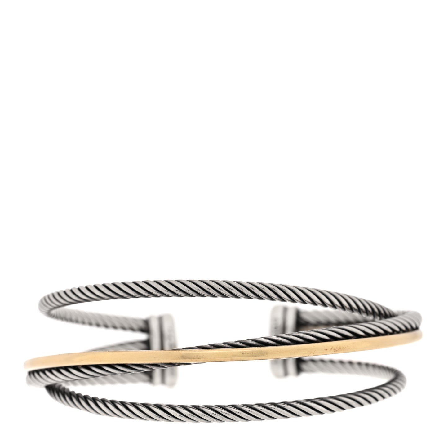 Sterling Silver 18K Yellow Gold Crossover Three Row Cuff Bracelet