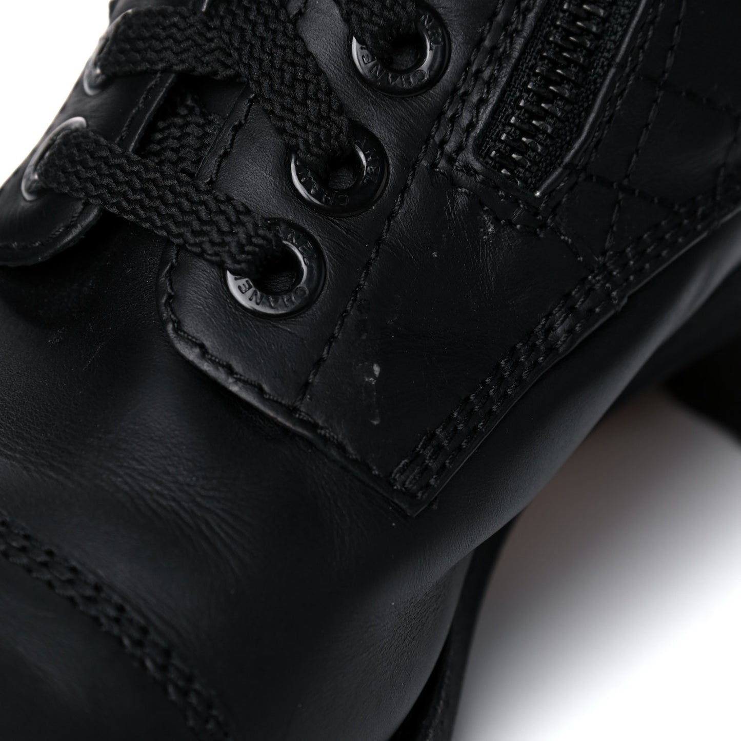 Calfskin Quilted Lace Up Combat Boots 40.5 Black