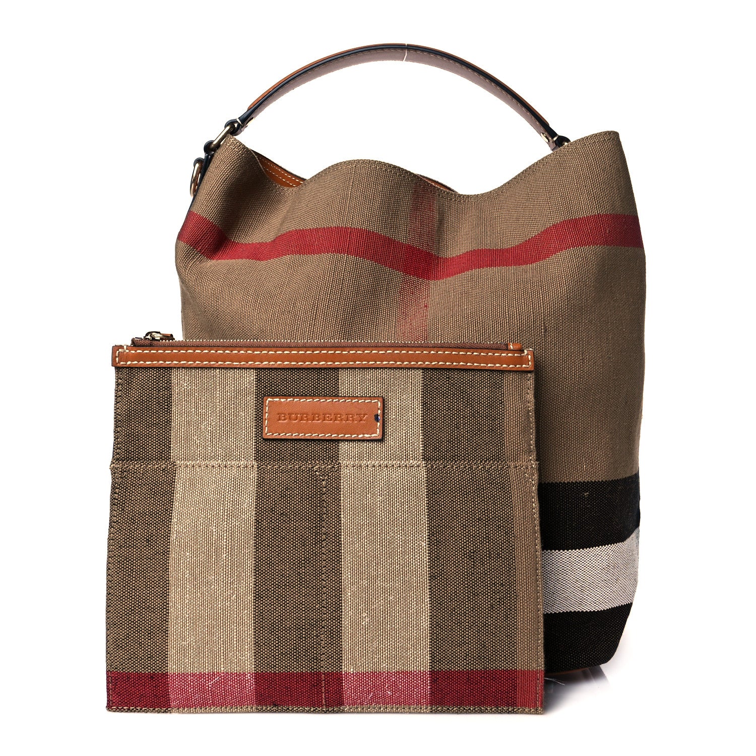 Burberry Canvas Mega Check Medium Ashby Hobo Saddle Brown 1 of 11