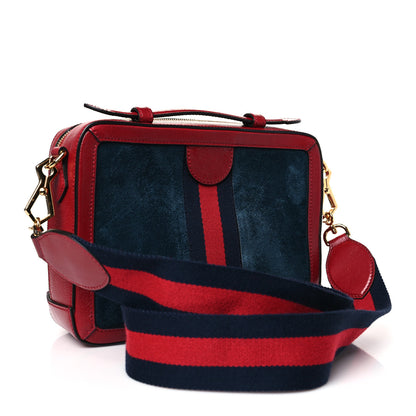 Gucci Suede Calfskin Web Small Ophidia Top Handle Shoulder Bag New Blue Romantic Cherry 3 of 9