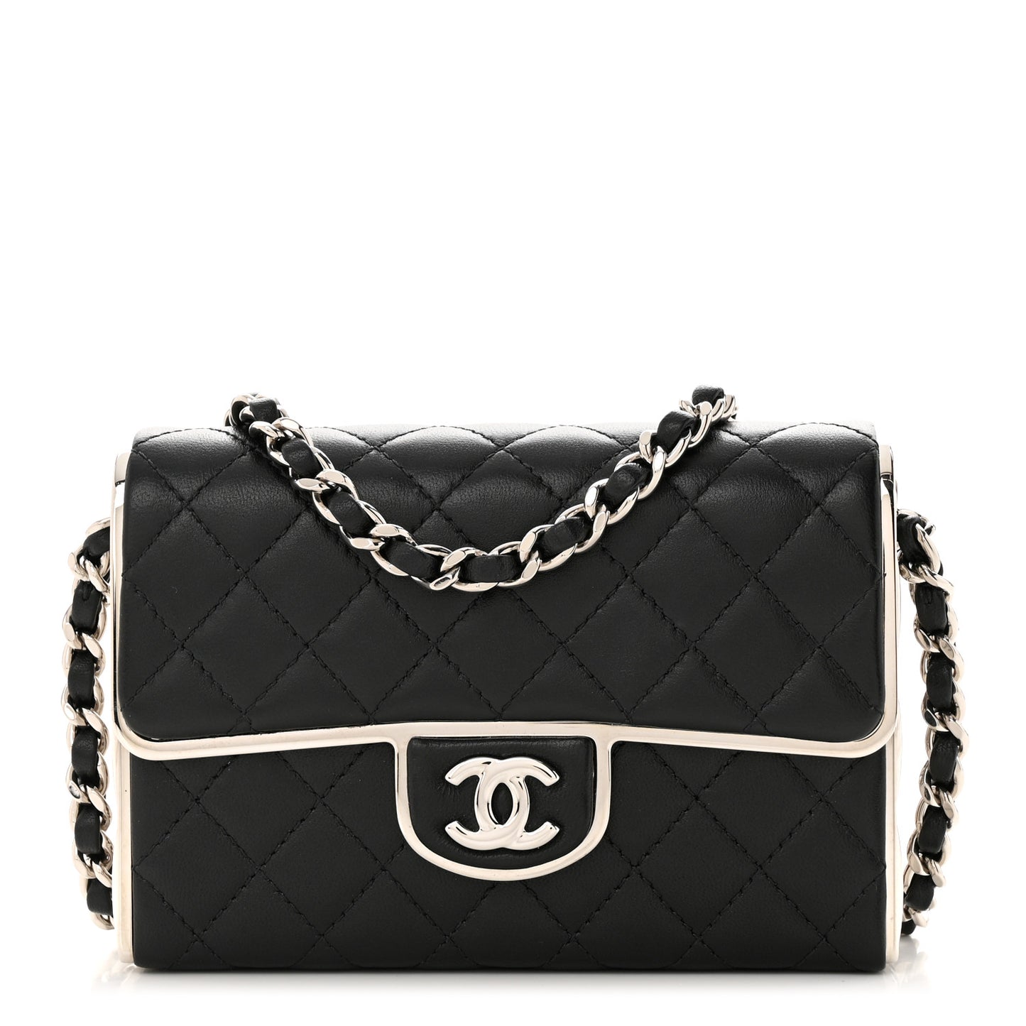 Lambskin Metal Quilted Small Evening Bag With Chain Black