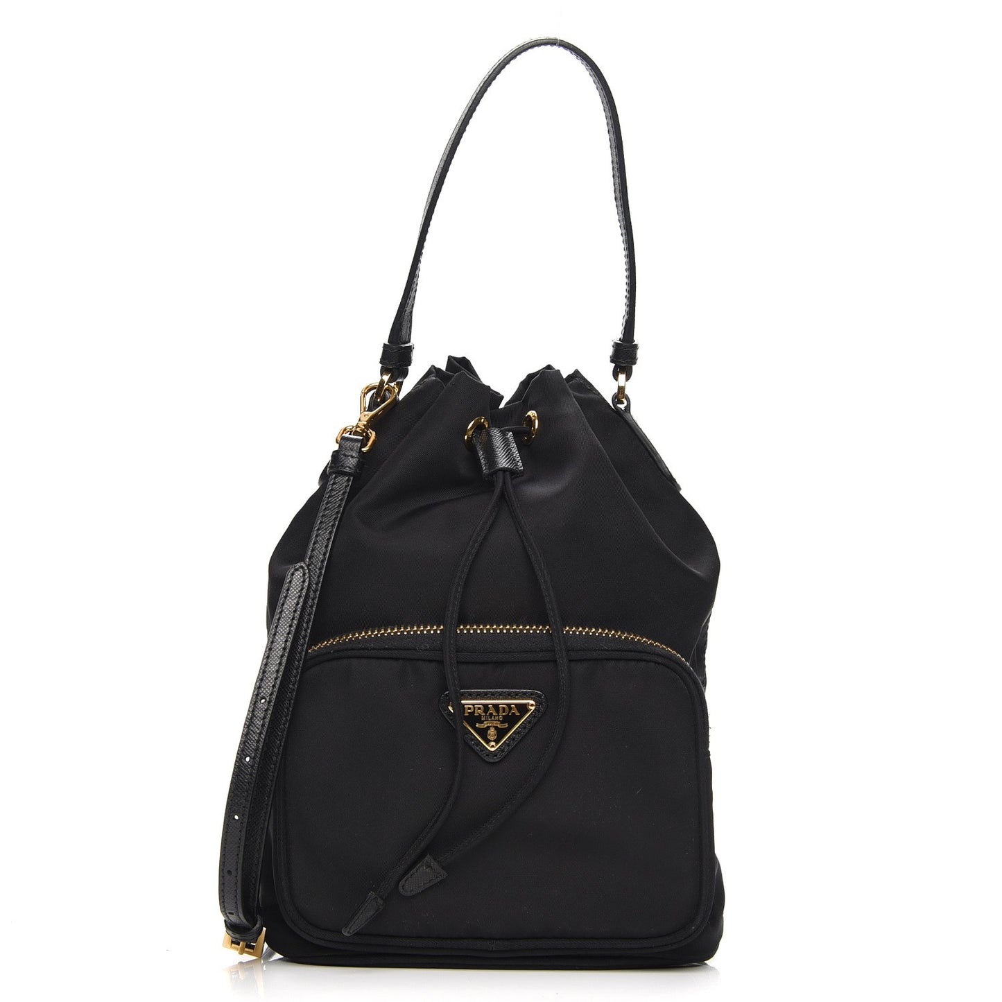 Saffiano Tessuto Nylon Mini Bucket Crossbody Bag Black