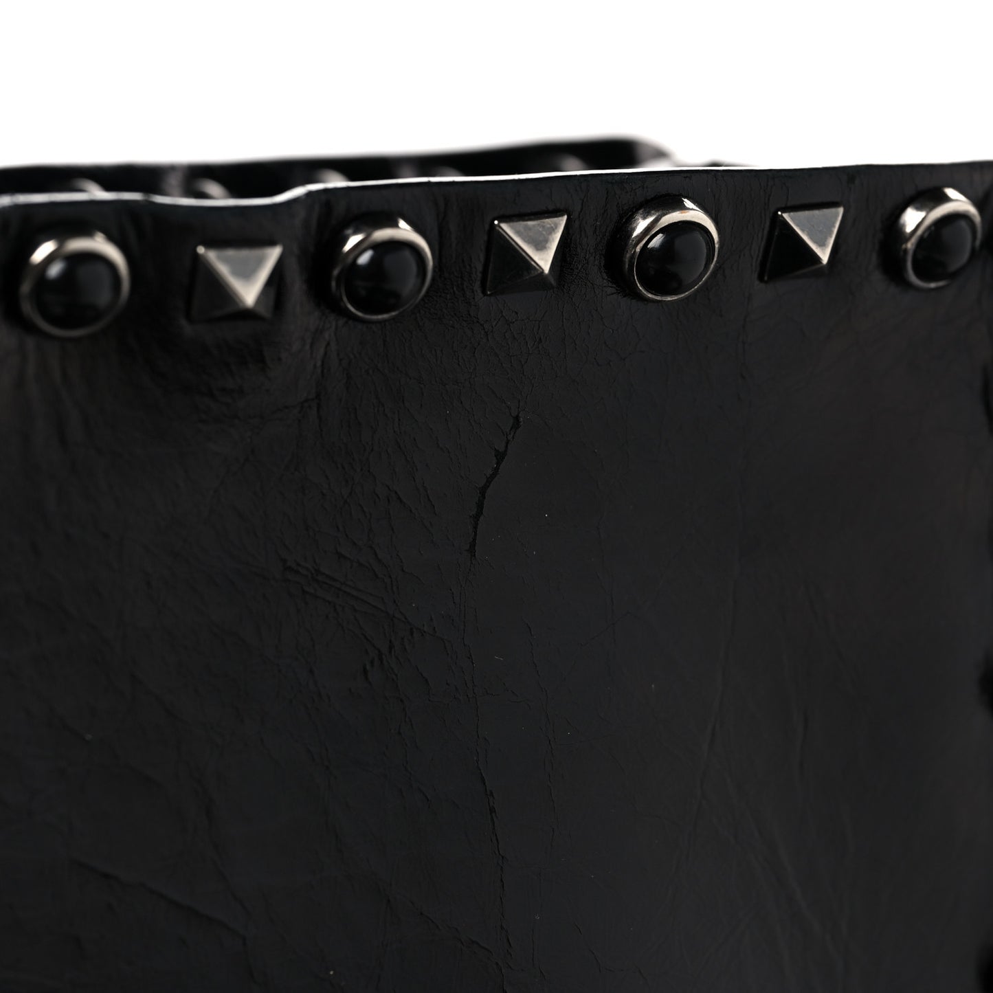 Craquele Calfskin Small Guitar Strap Rockstud Rolling Flap Pocket Shoulder Bag Black