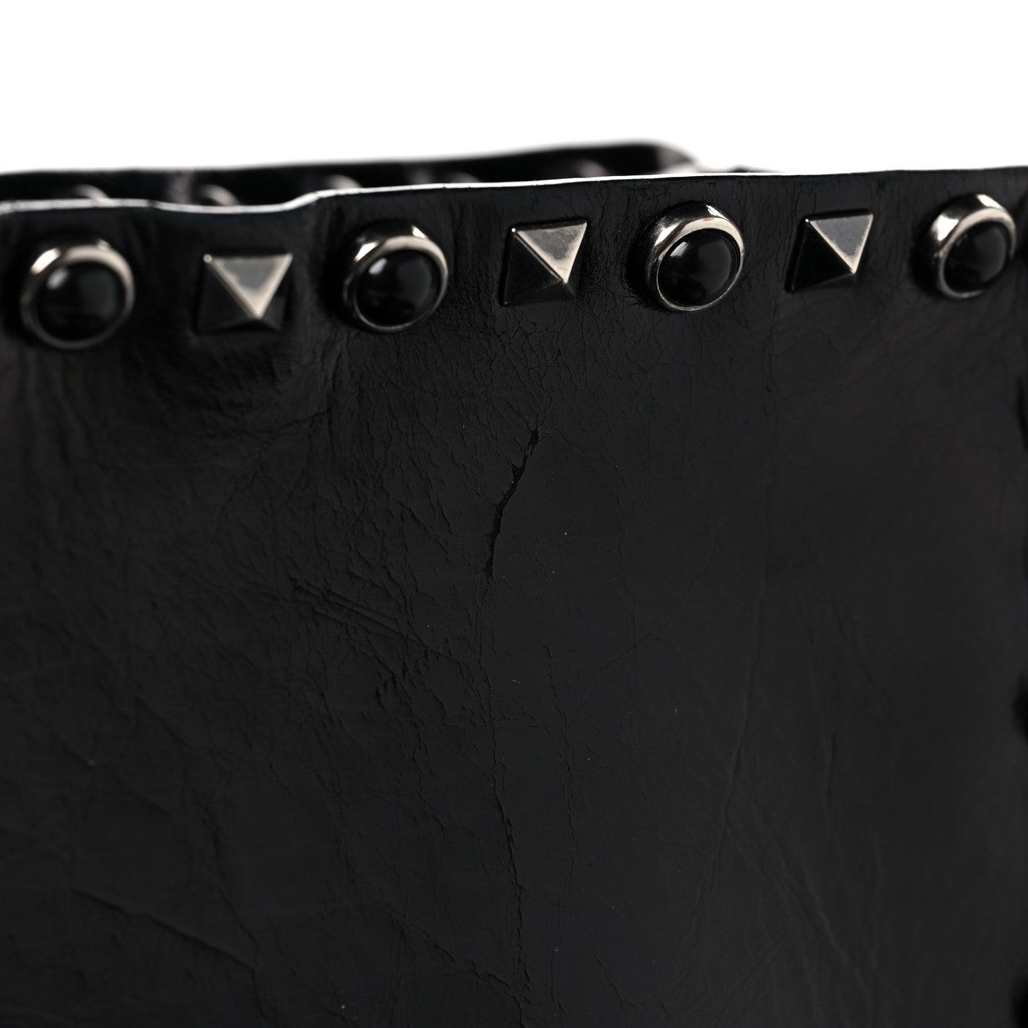 Valentino Garavani Craquele Calfskin Small Guitar Strap Rockstud Rolling Flap Pocket Shoulder Bag Black 8 of 9