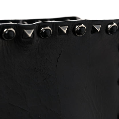 Valentino Garavani Craquele Calfskin Small Guitar Strap Rockstud Rolling Flap Pocket Shoulder Bag Black 8 of 9