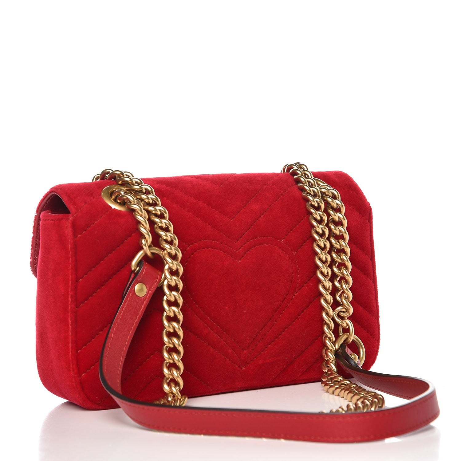 Gucci Velvet Matelasse Mini GG Marmont Shoulder Bag Hibiscus Red 3 of 7
