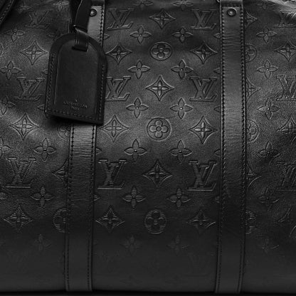 Louis Vuitton Calfskin Shadow Monogram Keepall Bandouliere 50 Black 6 of 14