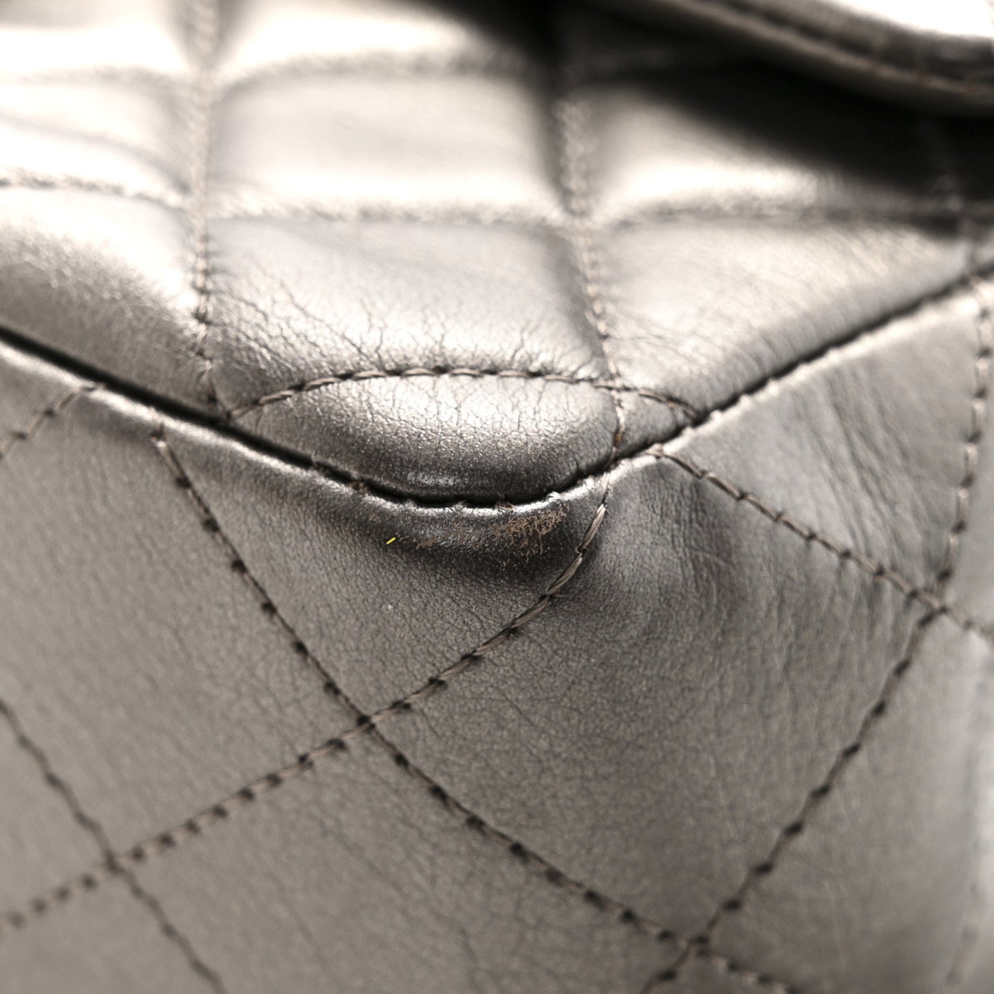 Metallic Lambskin Quilted Mini Rectangular Flap Ruthenium
