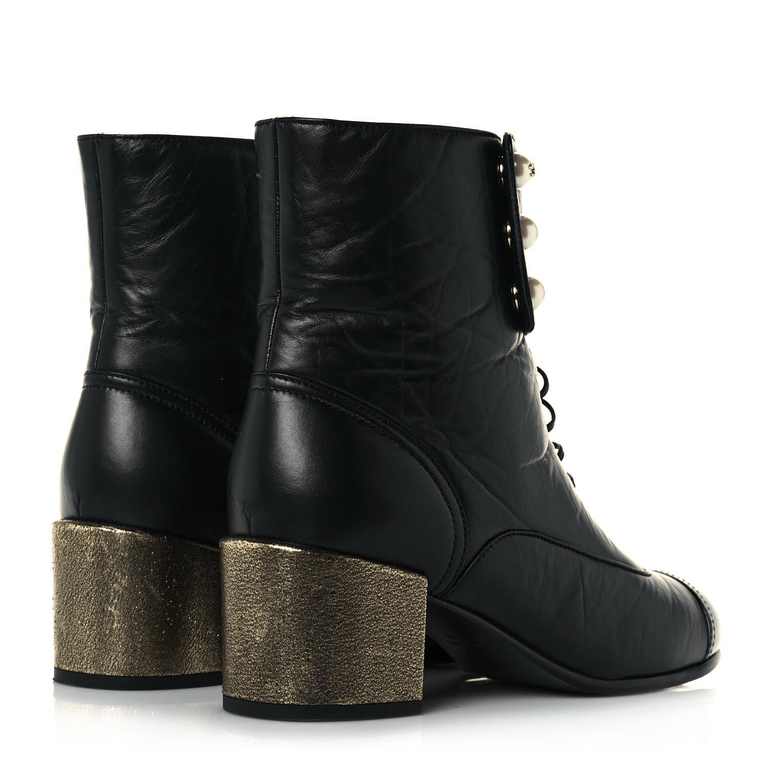 Chanel Calfskin Patent Pearl Short Boots 40 Black Gold 4 of 10