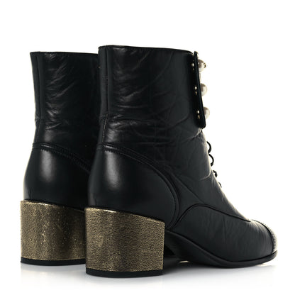 Chanel Calfskin Patent Pearl Short Boots 40 Black Gold 4 of 10