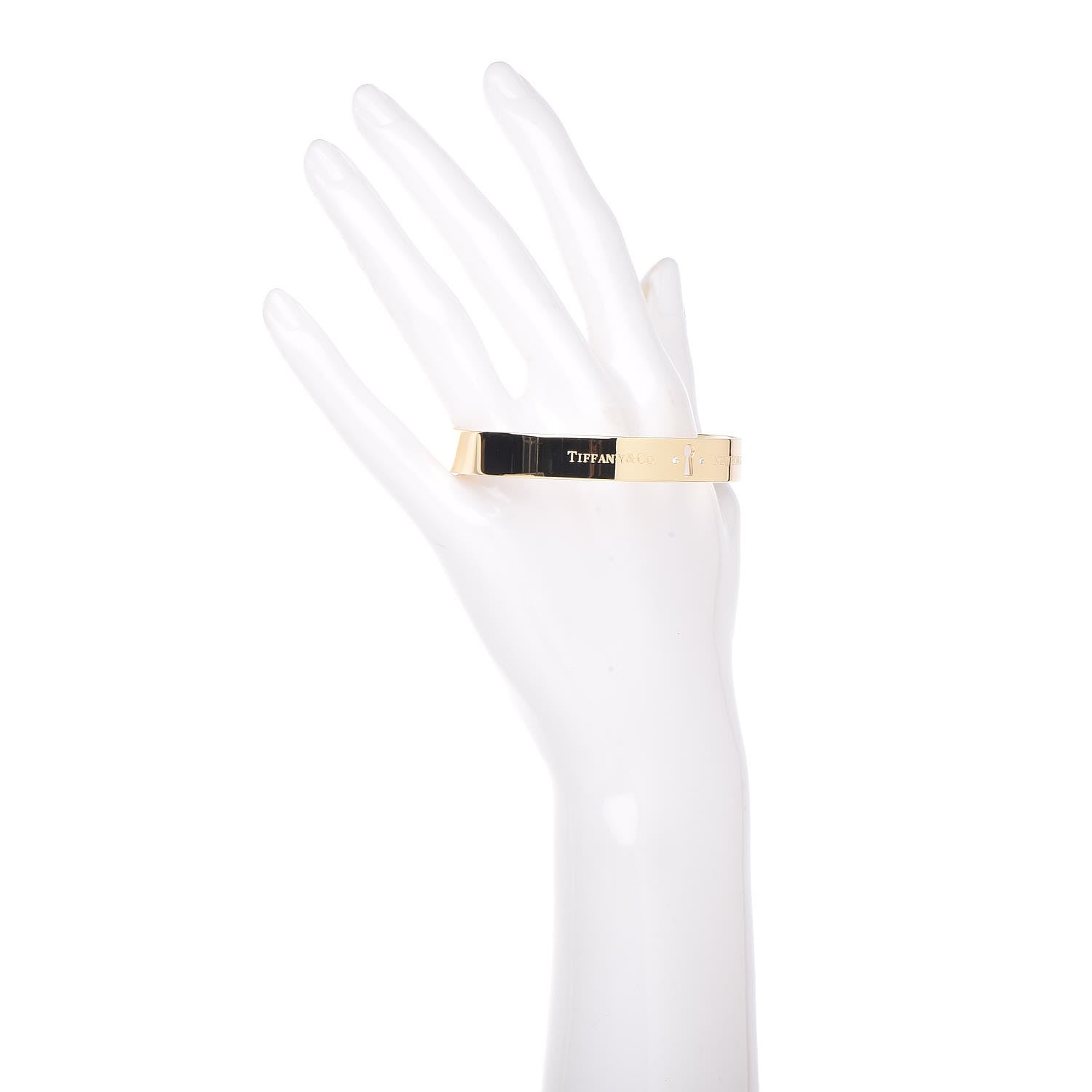 Tiffany 18K Yellow Gold Diamond Narrow Locks Bangle Bracelet 2 of 4