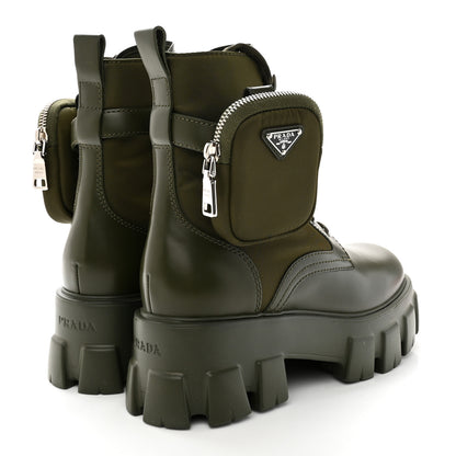 Prada Spazzolato Rois Re-Nylon Metal Triangle Logo Monolith Pouch Pocket 60mm Combat Boots 37.5 Militare 4 of 11