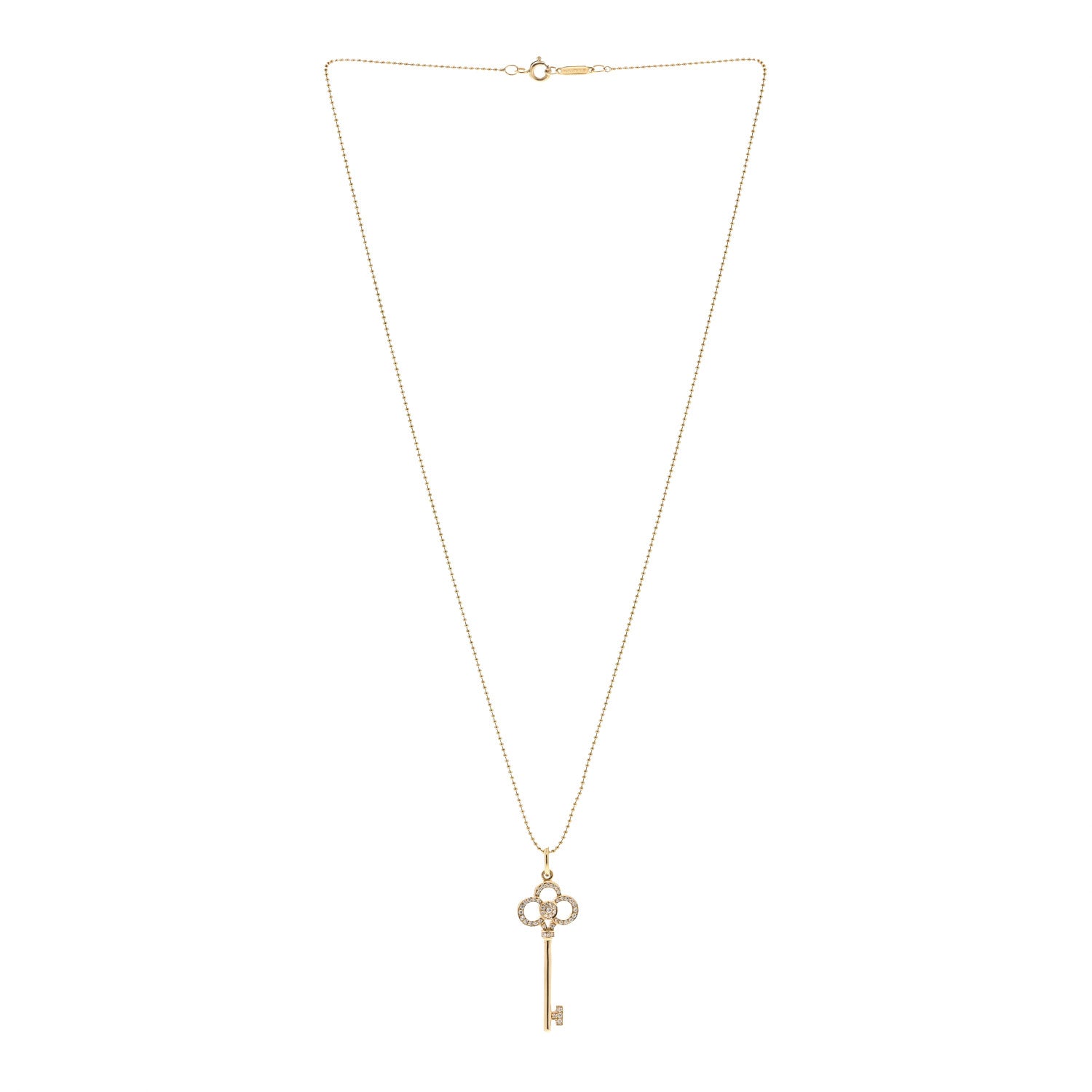Tiffany 18K Yellow Gold Diamond Crown Key Pendant Necklace 3 of 5