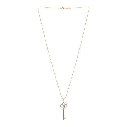 Tiffany 18K Yellow Gold Diamond Crown Key Pendant Necklace 3 of 5