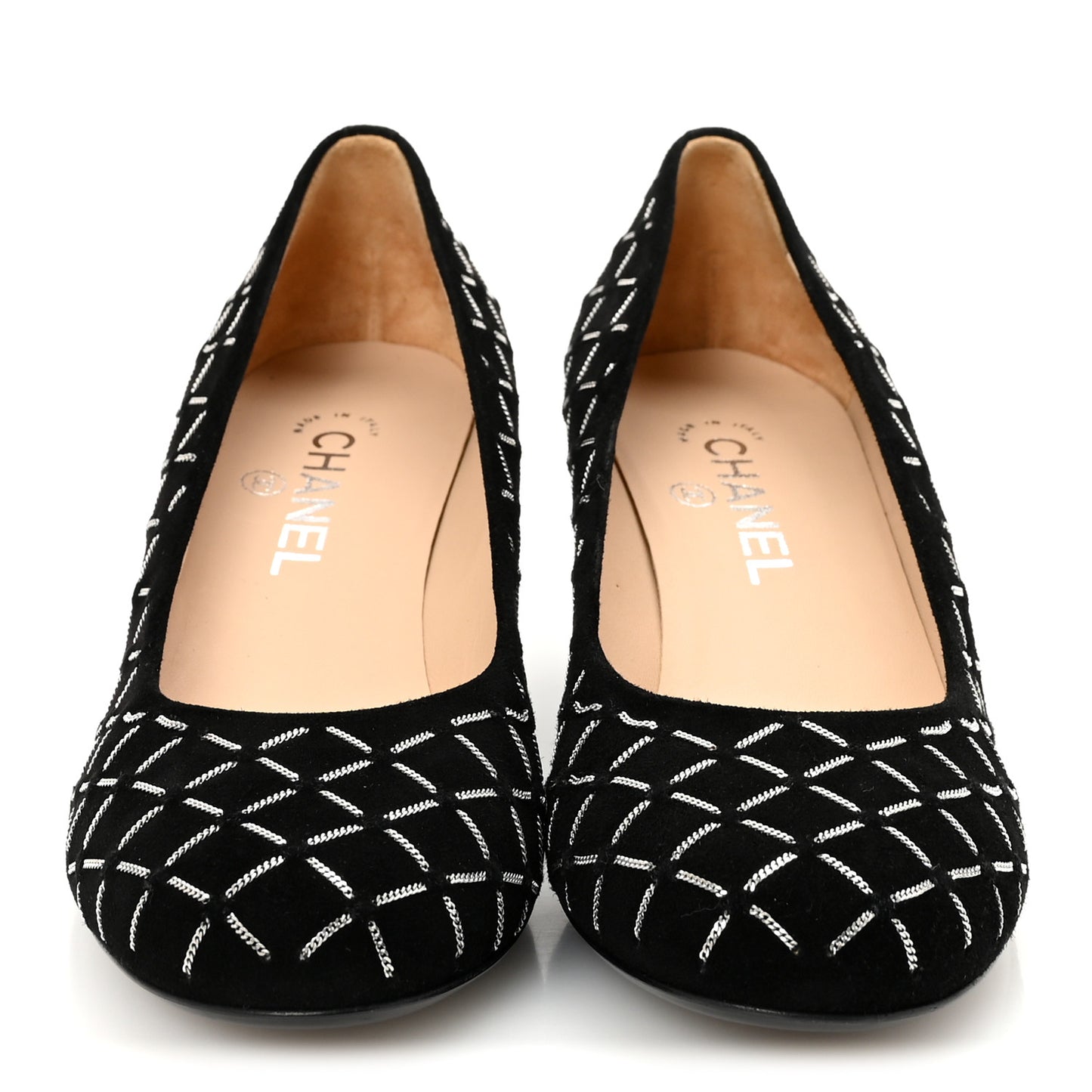 Kid Suede Chain Quilted Pumps 40 Black