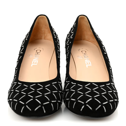 Chanel Kid Suede Chain Quilted Pumps 40 Black 3 of 9