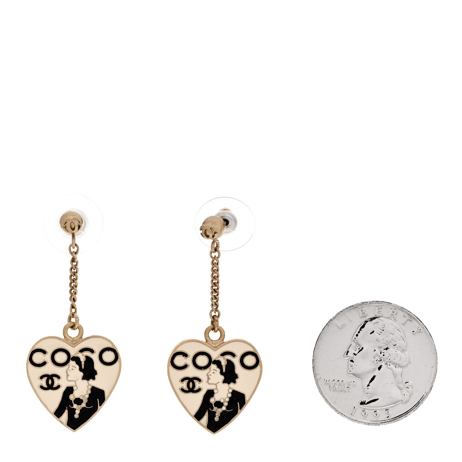 Chanel Enamel Coco Mademoiselle Heart Dangle Earrings Black Gold 2 of 4