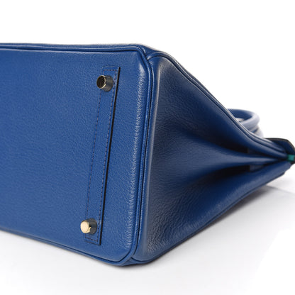 Hermes Chevre Mysore Bi-Color Horseshoe Birkin 30 Bleu Sapphire Paon 8 of 37