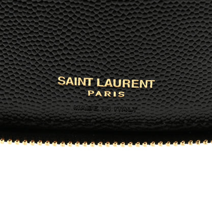 Saint Laurent Grain De Poudre Matelasse Chevron Monogram Compact Zip Around Wallet Black 6 of 6
