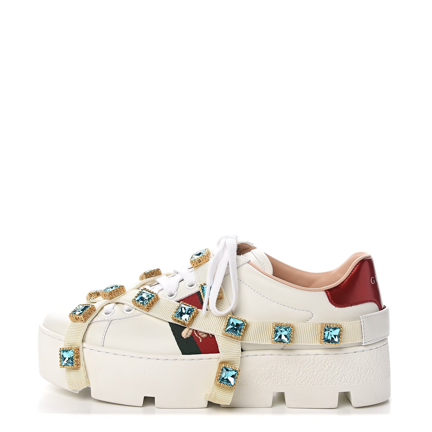 Gucci Calfskin Removable Crystals Bee Embroidered Ace Platform Sneakers 37 White 1 of 9