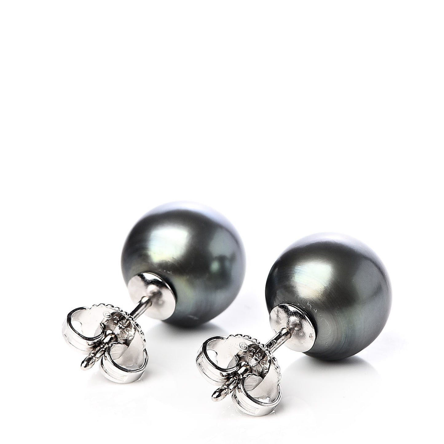 18K White Gold Tahitian Black Pearl 9-10mm Stud Earrings