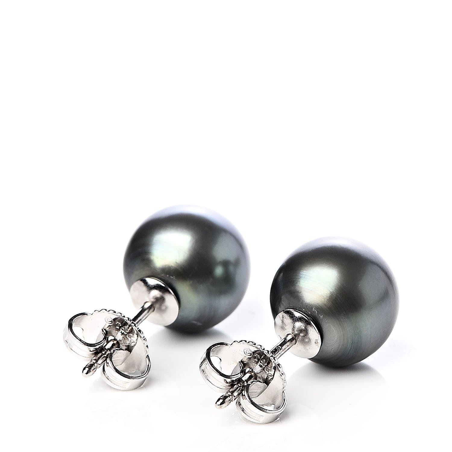 Tiffany 18K White Gold Tahitian Black Pearl 9-10mm Stud Earrings 3 of 5