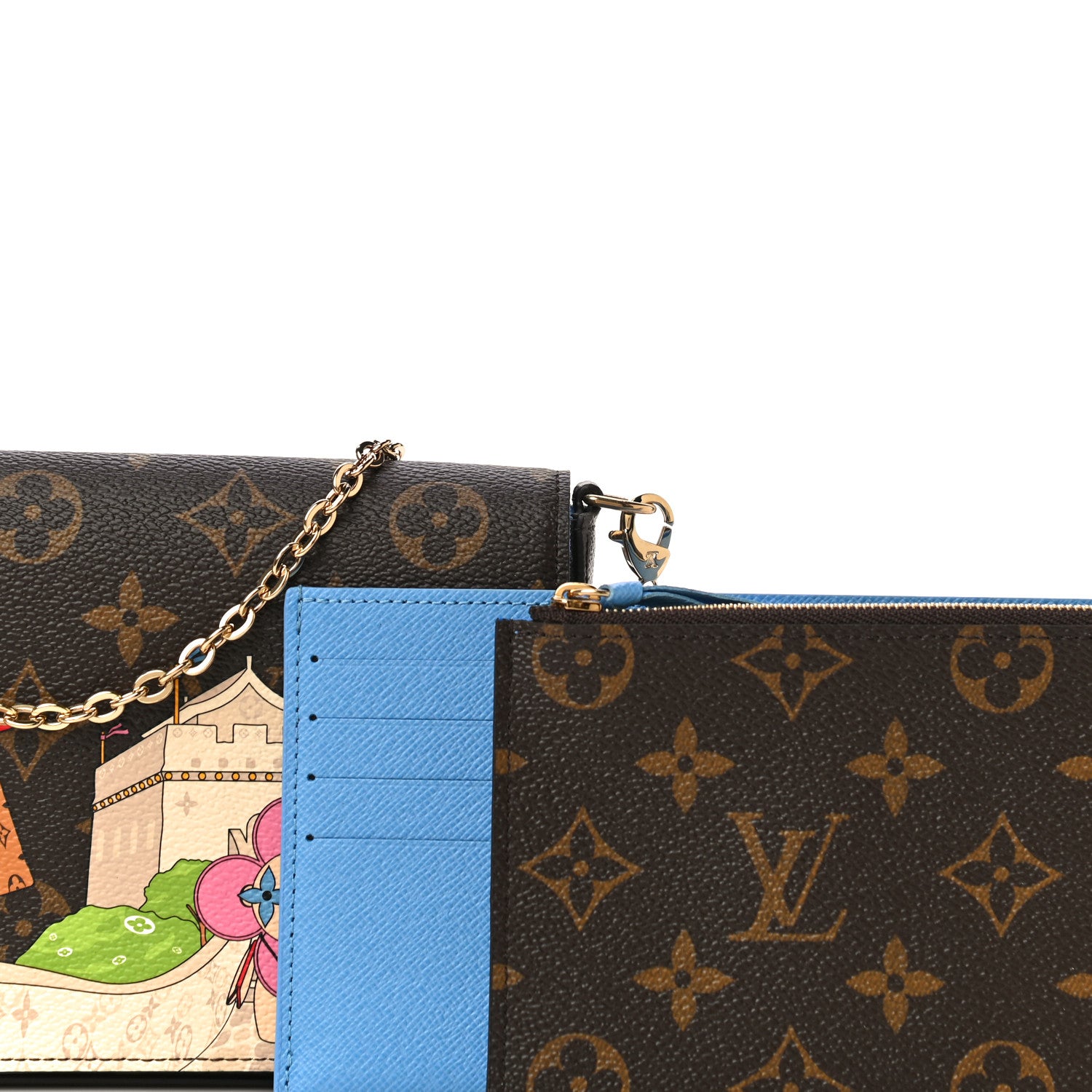Louis Vuitton Monogram 2021 Christmas Animation China Wall Pochette Felicie Chain Wallet Myosotis Blue 8 of 15