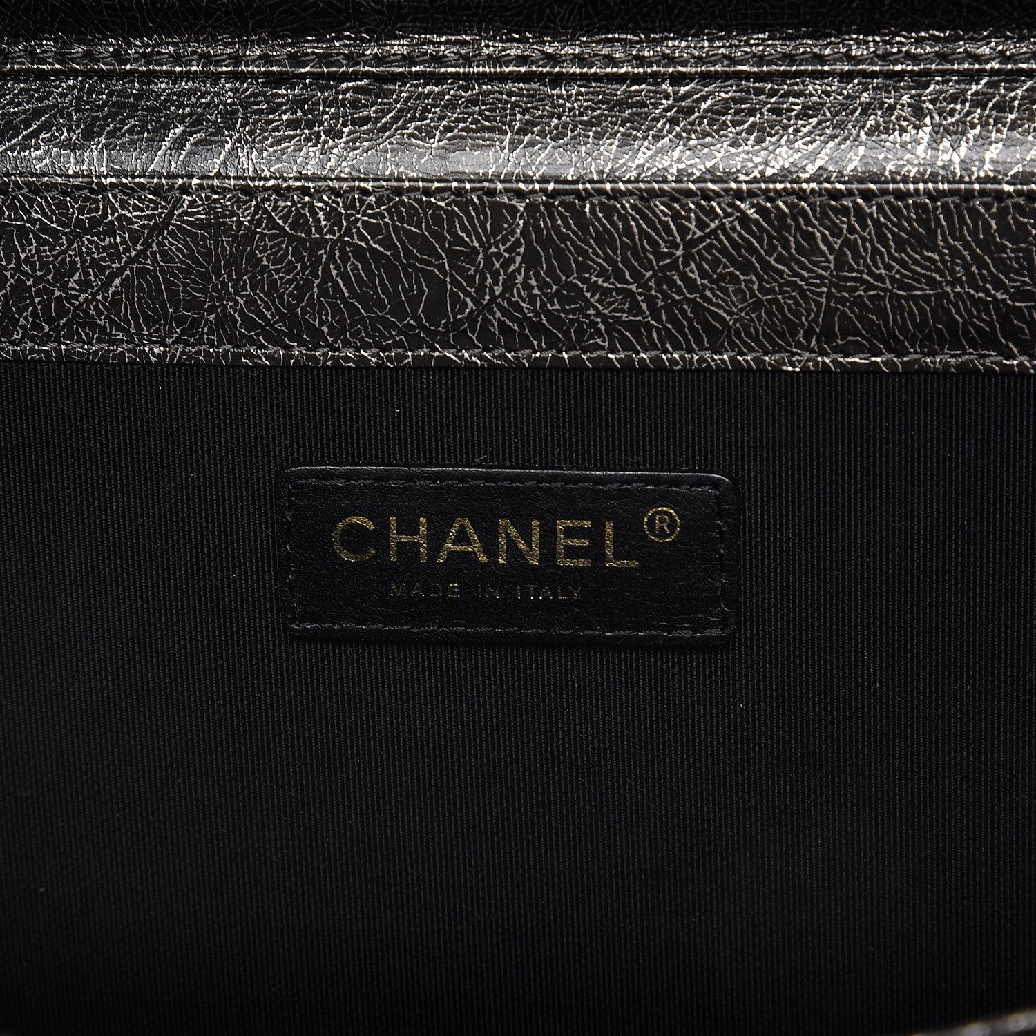Chanel Cracked Metallic Calfskin Quilted Zip Away Chain Clutch Dark Silver 7 of 9