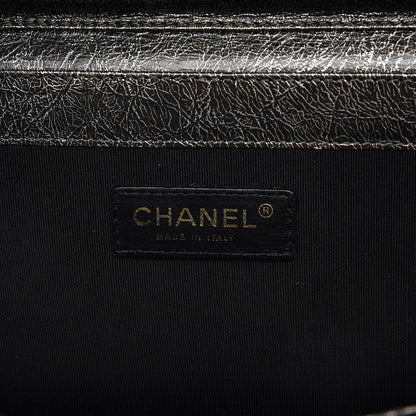 Chanel Cracked Metallic Calfskin Quilted Zip Away Chain Clutch Dark Silver 7 of 9