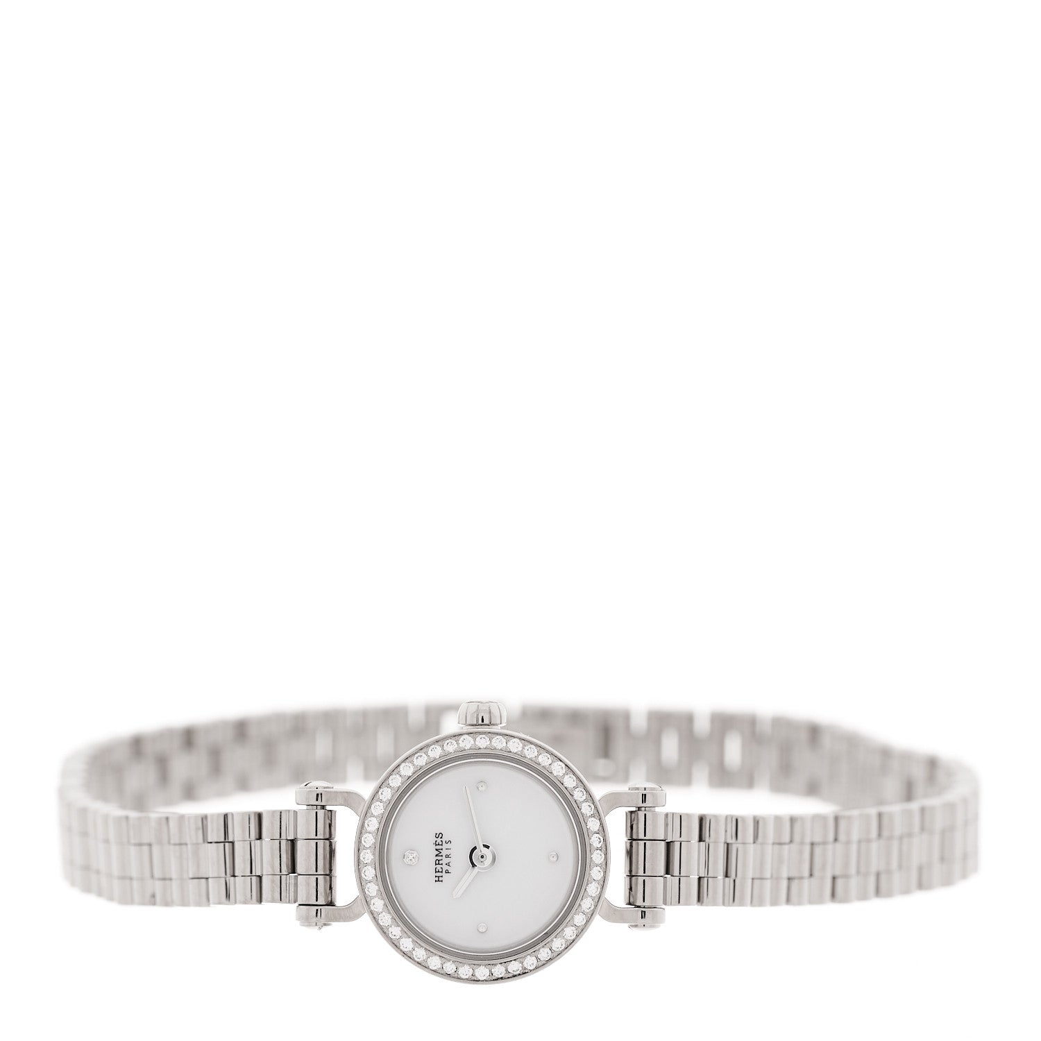 Hermes 18K White Gold Diamond 16mm Faubourg Quartz Watch 2 of 5