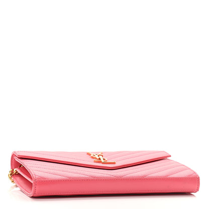 Saint Laurent Grain De Poudre Matelasse Chevron Monogram Chain Wallet Rose Clair 4 of 12