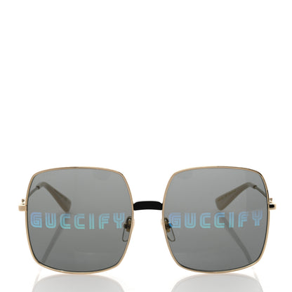 Gucci Metal Rectangular Guccify Frame Sunglasses GG0414S Gold 2 of 8