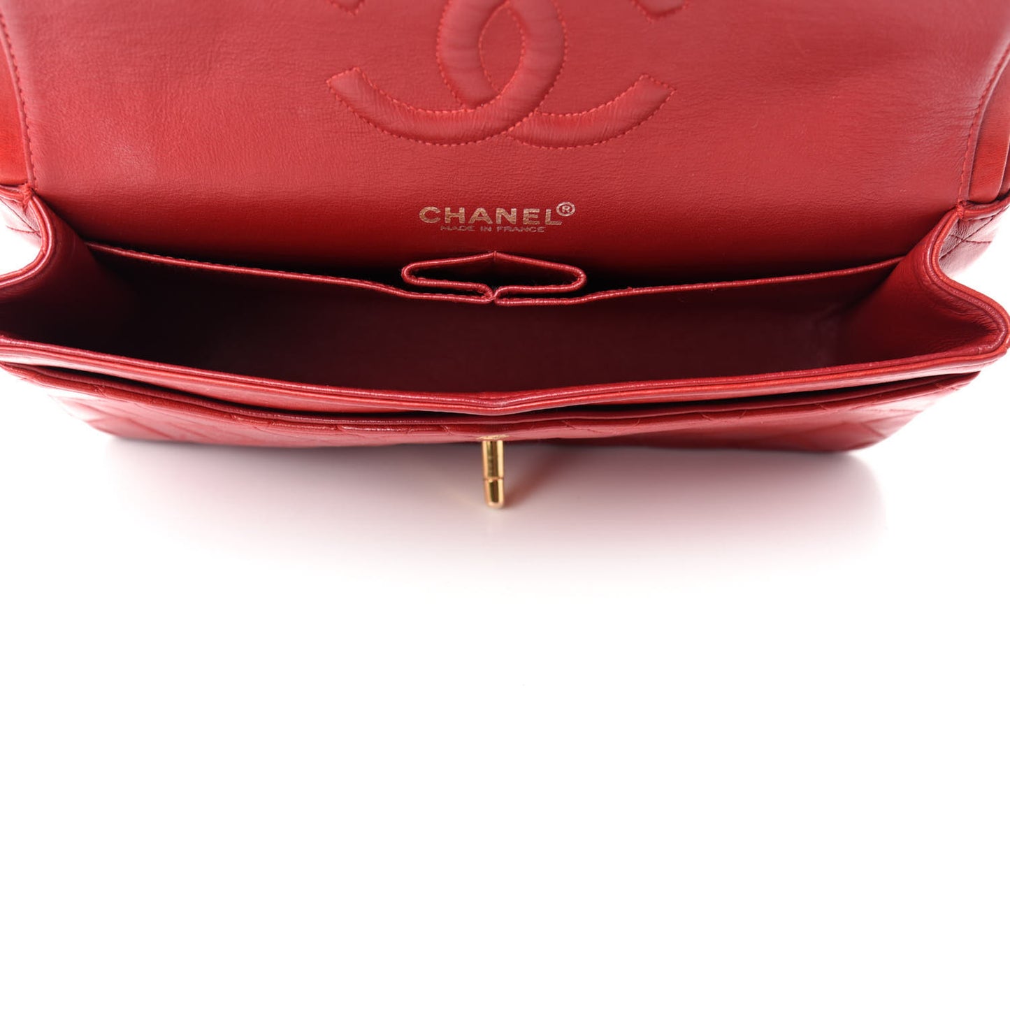 Lambskin Quilted Medium Double Flap Red
