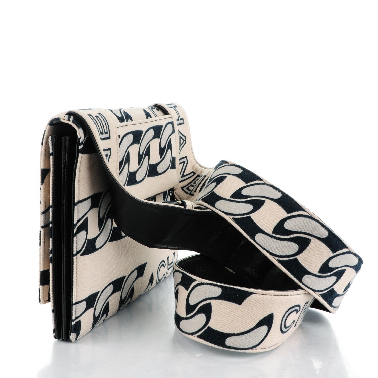 Chanel Jersey Printed Messenger Flap Beige Black 3 of 8