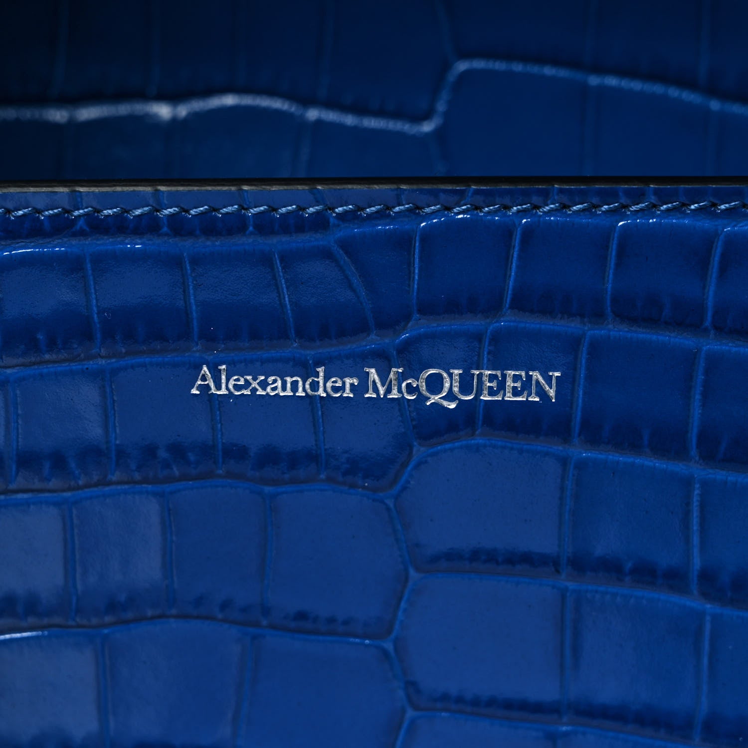 Alexander McQueen Shiny Crocodile Embossed Jeweled Satchel Industrial Blue 6 of 9