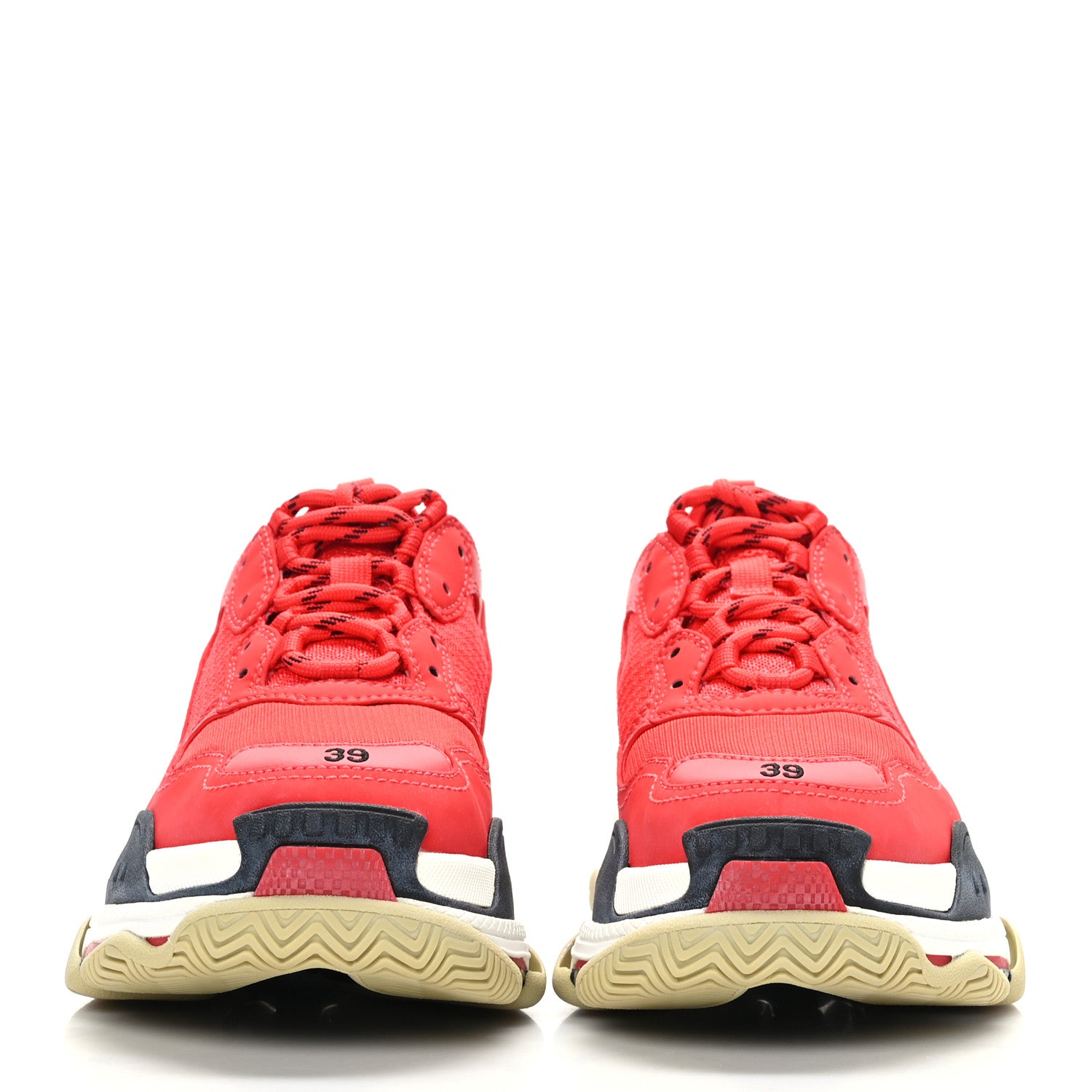 Balenciaga Washed Effect Fabric Mesh Mens Triple S Sneakers 39 Red Black 2 of 6