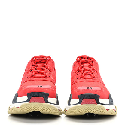 Balenciaga Washed Effect Fabric Mesh Mens Triple S Sneakers 39 Red Black 2 of 6