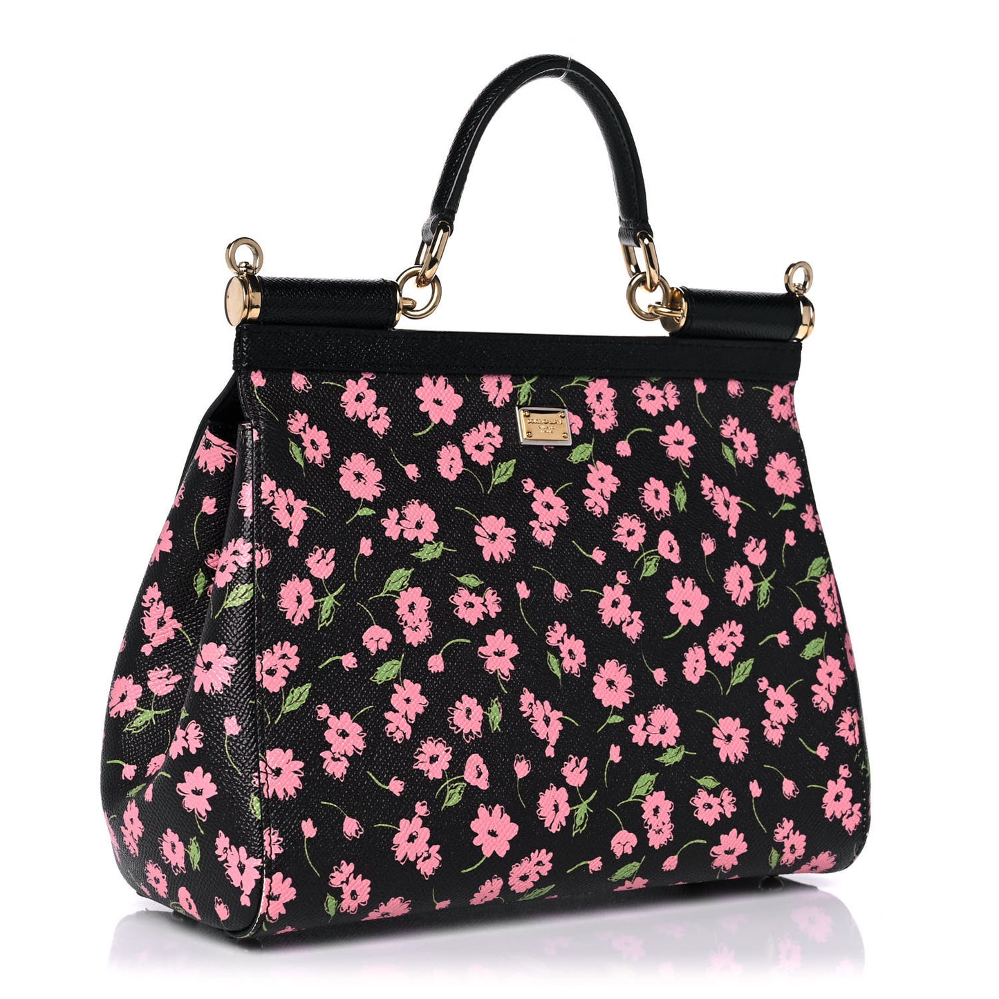 Dauphine Flower Print Medium Miss Sicily Satchel Black