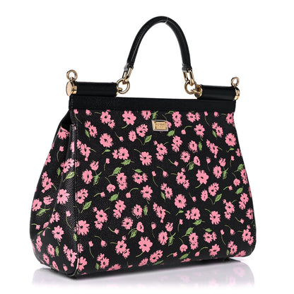 Dolce & Gabbana Dauphine Flower Print Medium Miss Sicily Satchel Black 3 of 20