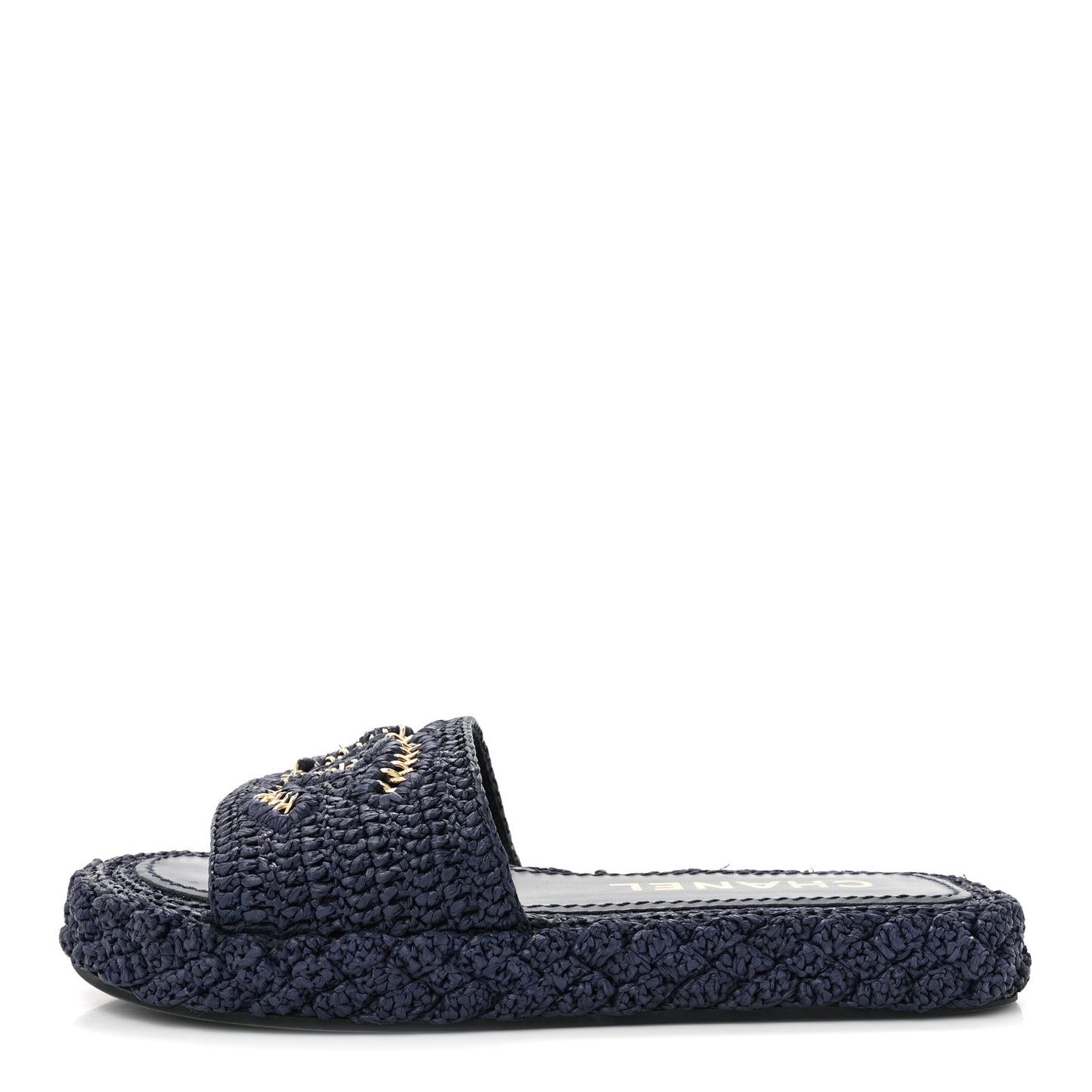 Braided Cord CC Espadrille Slip On Sandals 37 Navy Blue