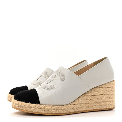 Chanel Lambskin Suede CC Espadrille Wedges 41 White Black 3 of 14