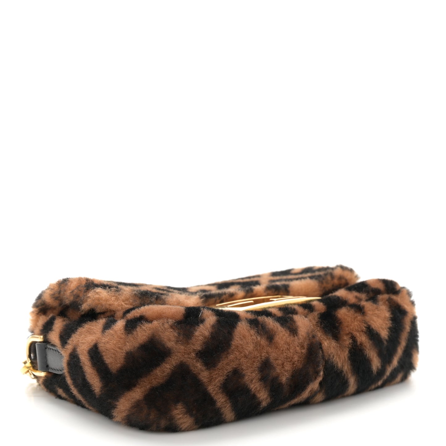 Shearling Vitello Dolce Macro FF 1974 Mini Baguette Tobacco Black