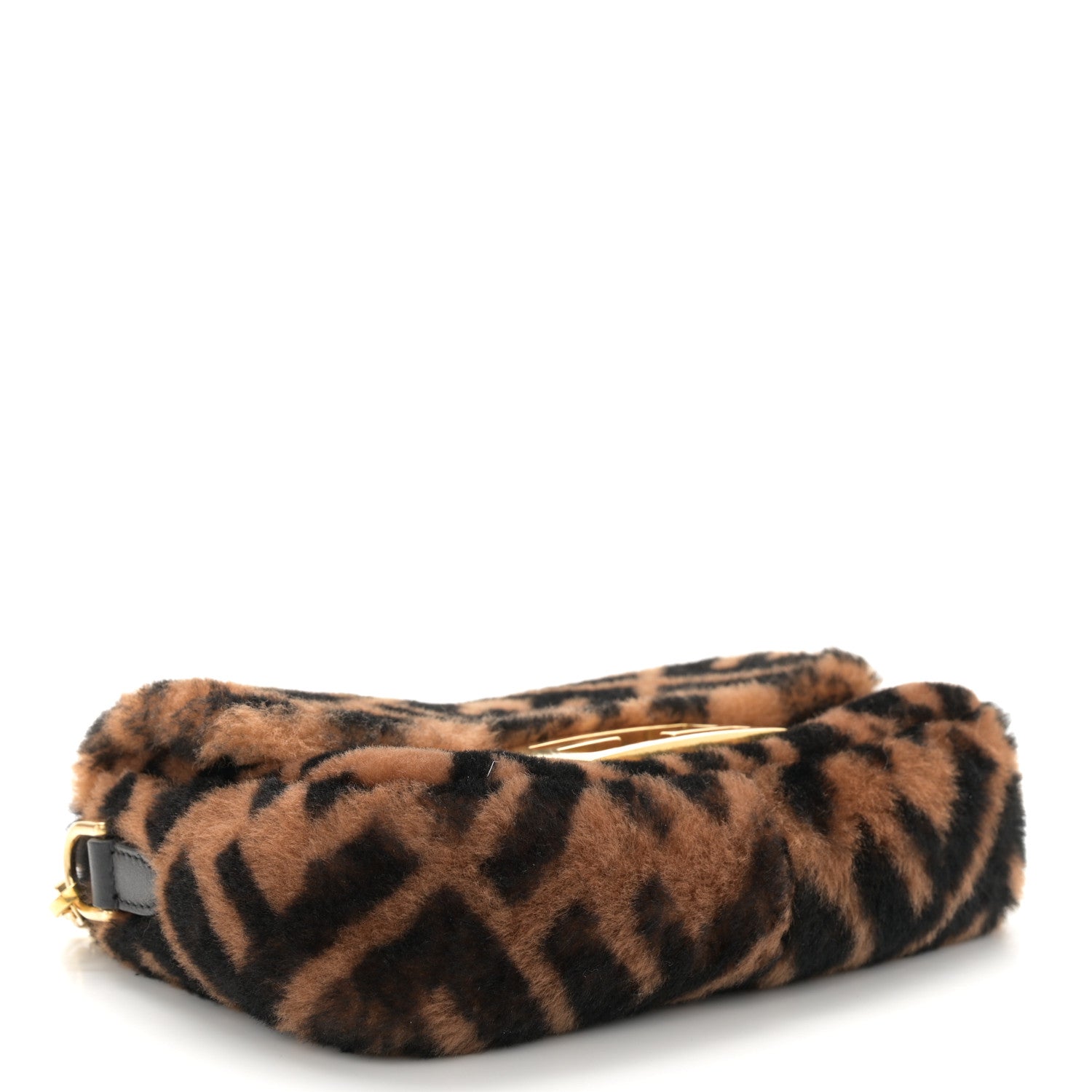 Fendi Shearling Vitello Dolce Macro FF 1974 Mini Baguette Tobacco Black 4 of 11